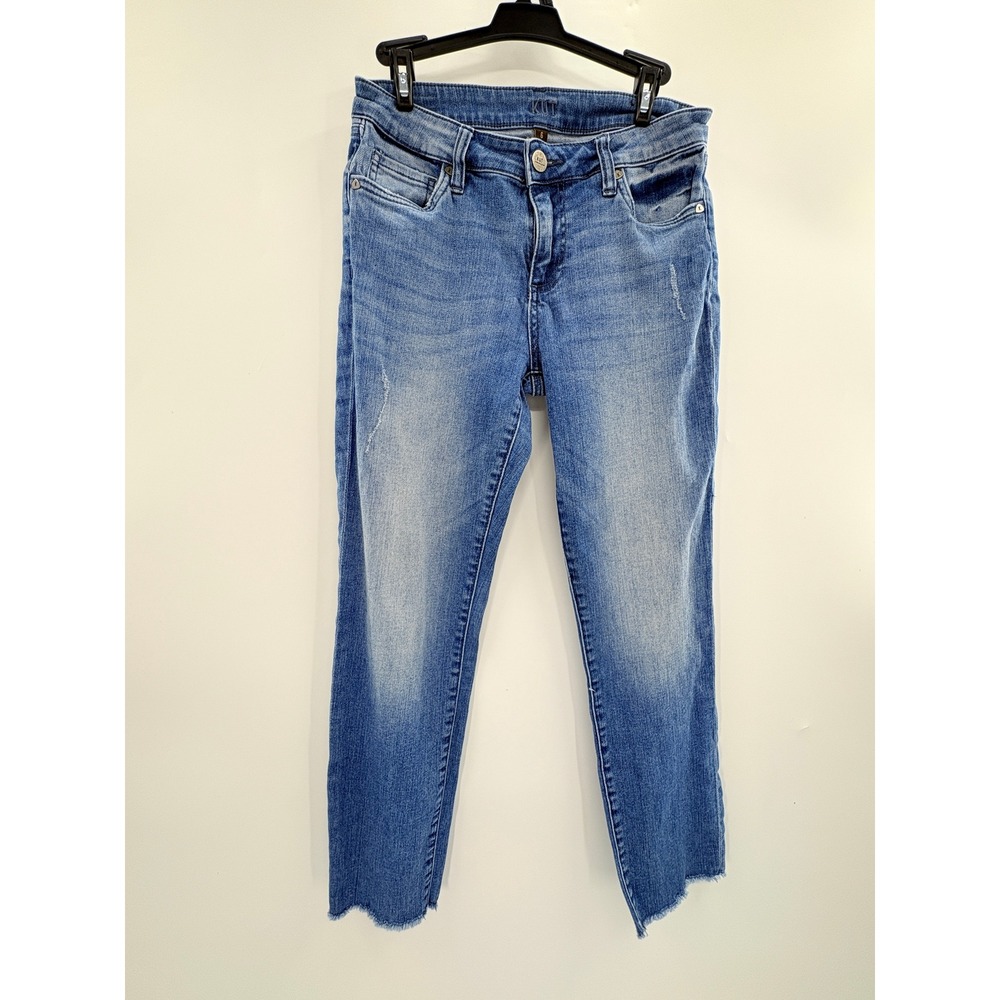 KUT from the Kloth Crop Straight Leg Jeans Blue Medium Wash Raw Hem Womens 6 - Picture 2 of 10